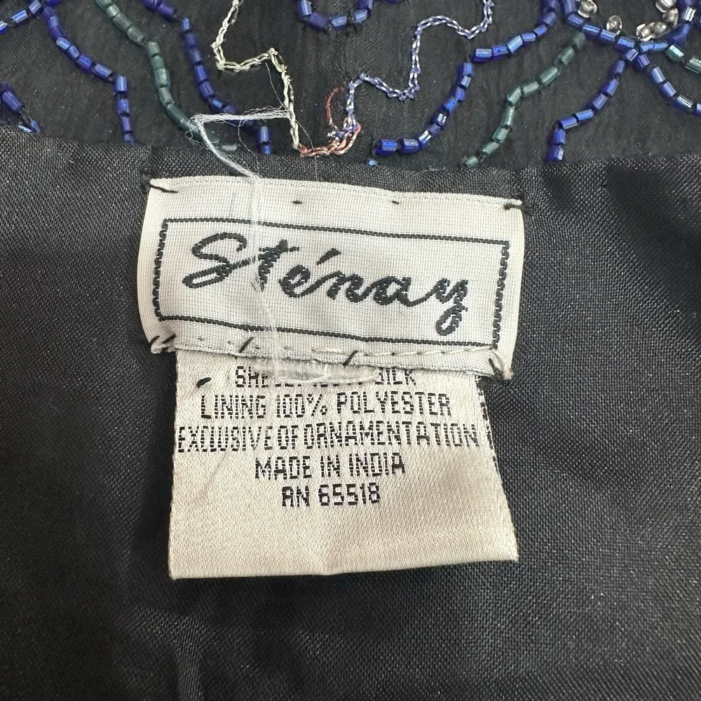 Vintage Stenay Jacket 100% Silk Sequin Beaded Black Formal Evening‎ Women's XL?